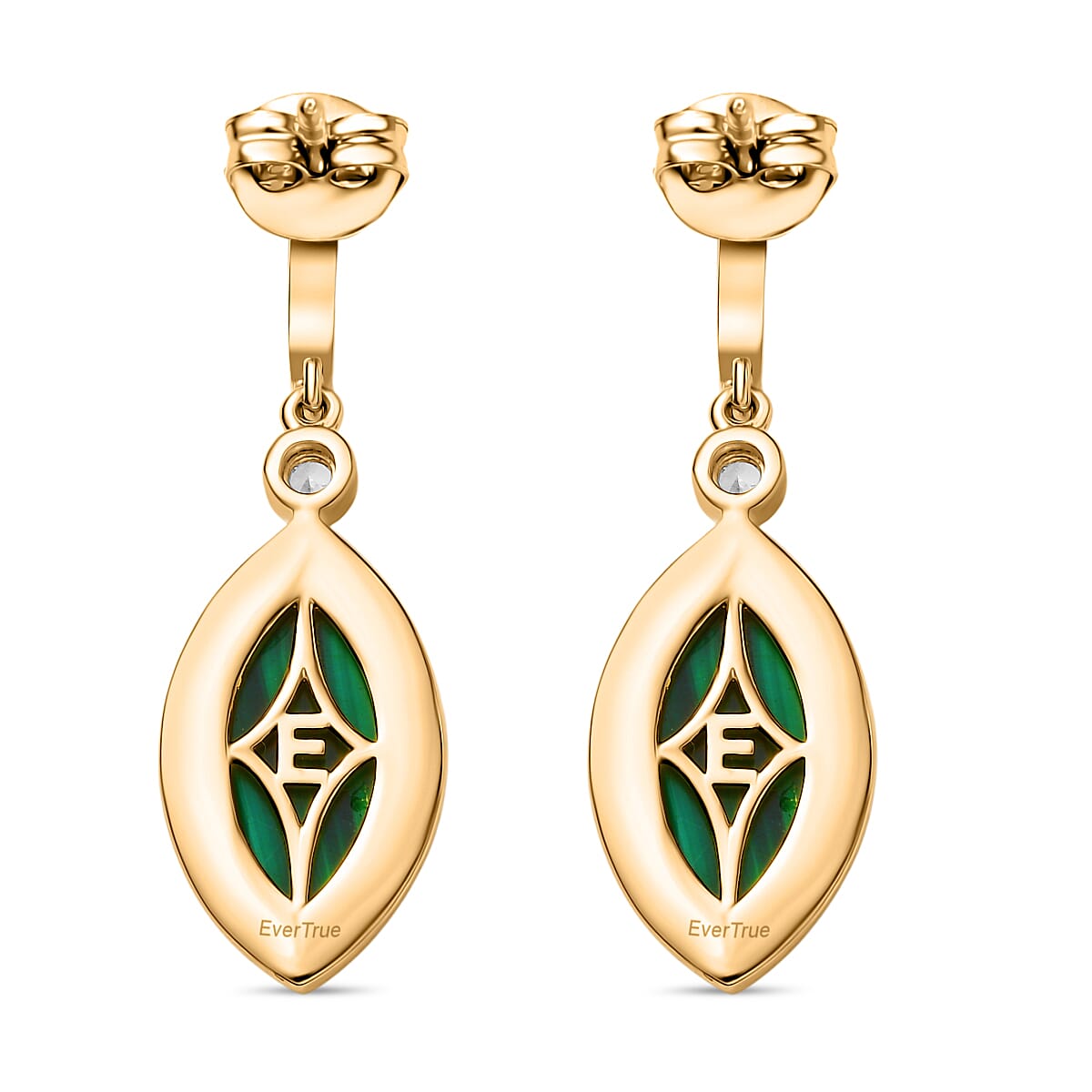 EverTrue Malachite &amp; White Zircon Dangling Earring with Push Back in Yellow Gold Plated 9.59 Ct. 8245995 5