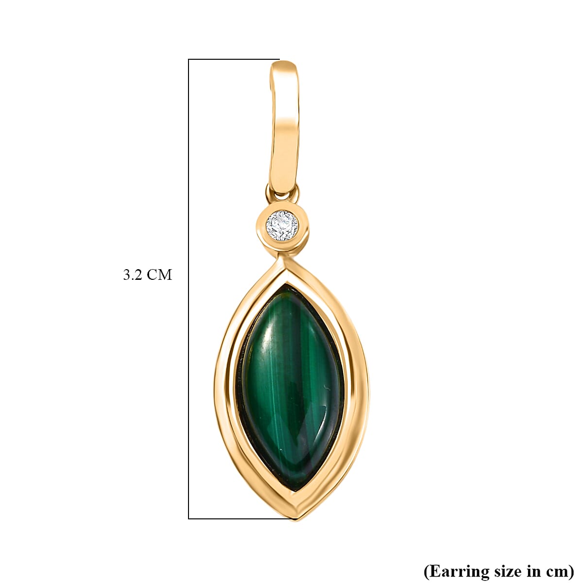 EverTrue Malachite &amp; White Zircon Dangling Earring with Push Back in Yellow Gold Plated 9.59 Ct. 8245995 6