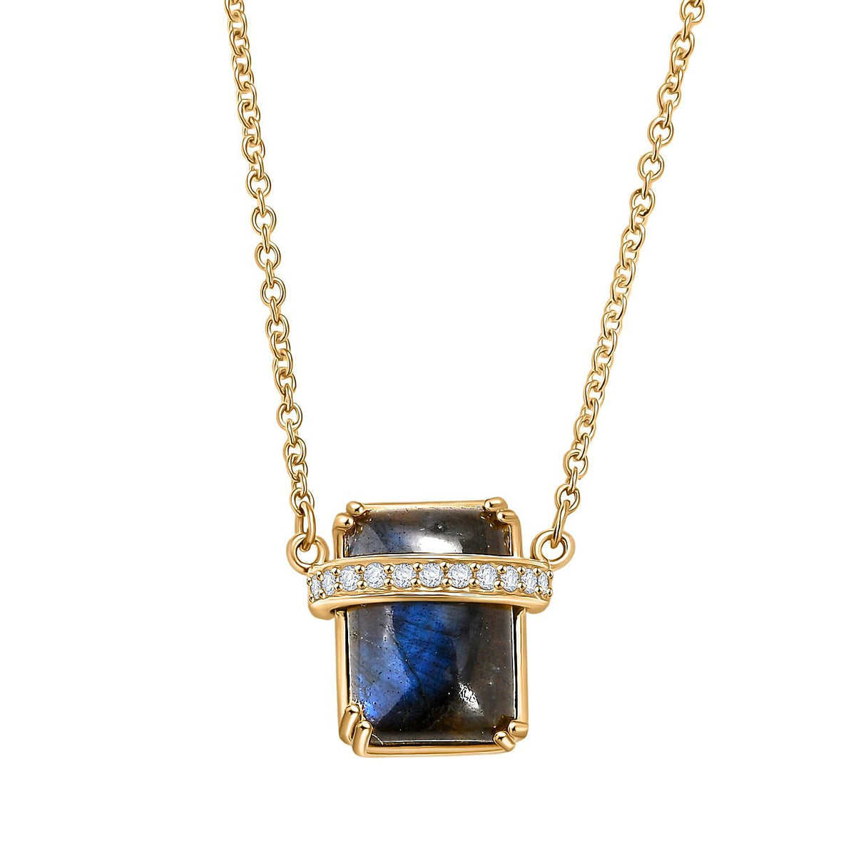 EverTrue Labradorite, White Zircon Fancy Necklace (Size - 20) Pure Yellow Brass Mix Metal 8.54 Ct. 8261418 0