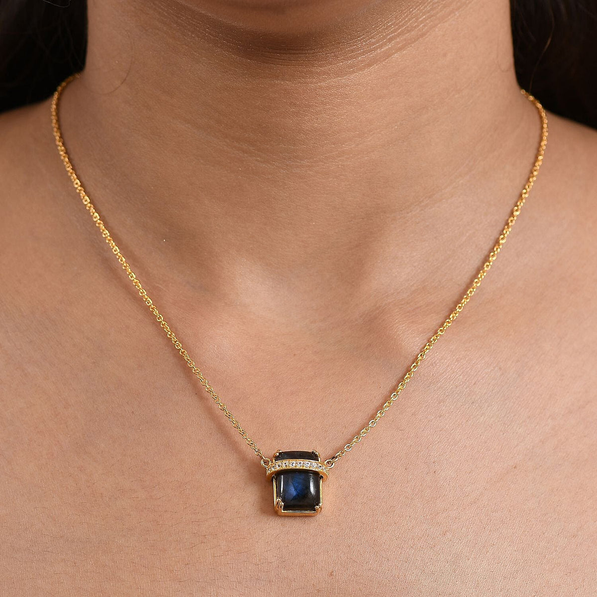 EverTrue Labradorite, White Zircon Fancy Necklace (Size - 20) Pure Yellow Brass Mix Metal 8.54 Ct. 8261418 1