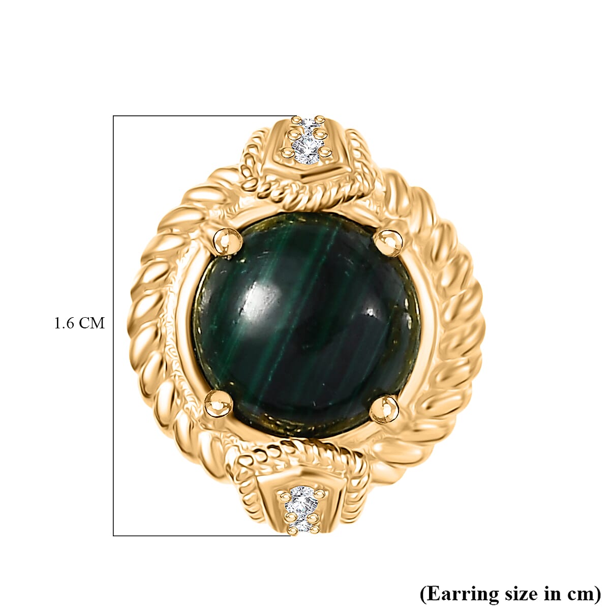 Malachite &amp; White Zircon Solitaire Stud Push Post Earring in Yellow Gold Plated 5.76 Ct. 8248071 5