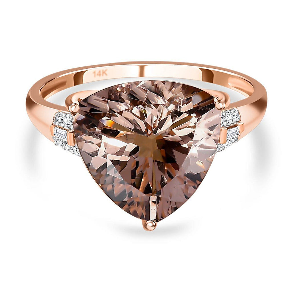 Exclusive Edition- 14K Rose Gold AAA Morganite (TL12mm) and Diamond (G-H) Ring 5.41 Ct