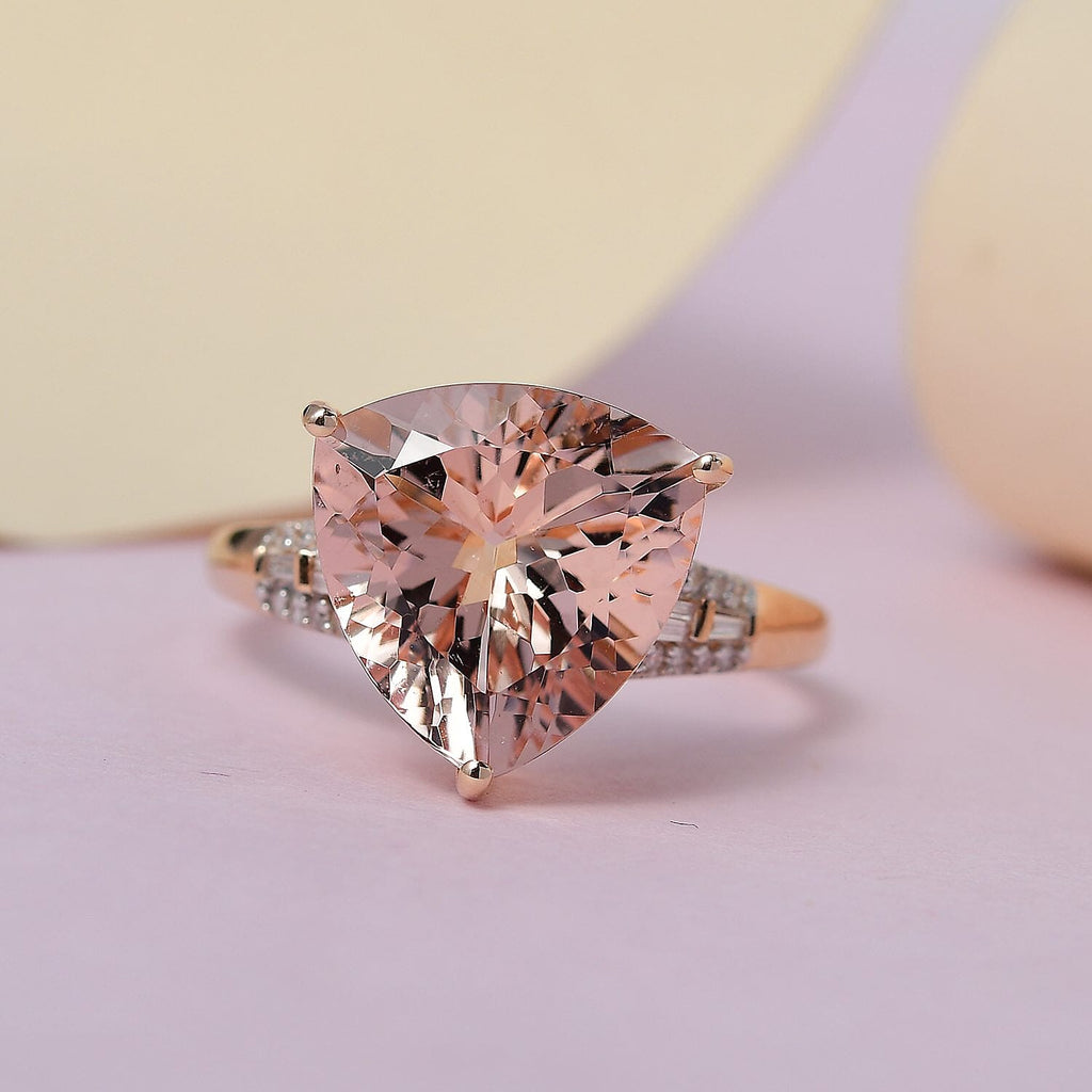 Exclusive Edition- 14K Rose Gold AAA Morganite (TL12mm) and Diamond (G-H) Ring 5.41 Ct