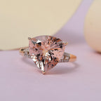 Exclusive Edition- 14K Rose Gold AAA Morganite (TL12mm) and Diamond (G-H) Ring 5.41 Ct