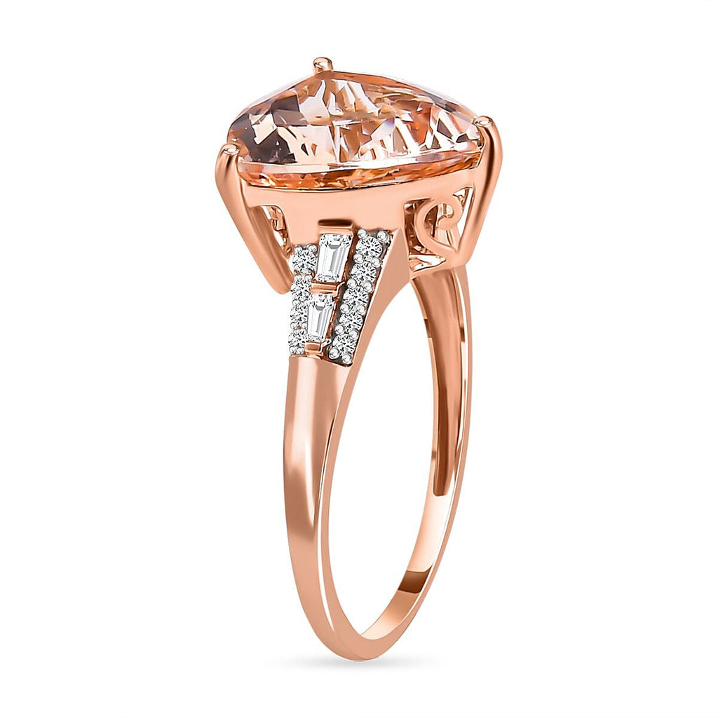 Exclusive Edition- 14K Rose Gold AAA Morganite (TL12mm) and Diamond (G-H) Ring 5.41 Ct