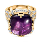 Exclusive Gems from India - Amethyst and Natural Zircon Crown Ring in 18K YG Vermeil Plated Sterling Silver 18.13 Ct, Silver Wt. 6.12 Gms