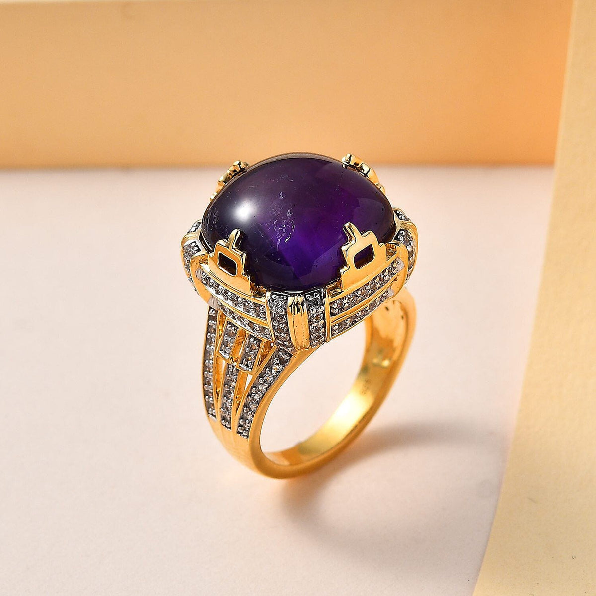 Exclusive Gems from India - Amethyst and Natural Zircon Crown Ring in 18K YG Vermeil Plated Sterling Silver 18.13 Ct, Silver Wt. 6.12 Gms 7513403 2