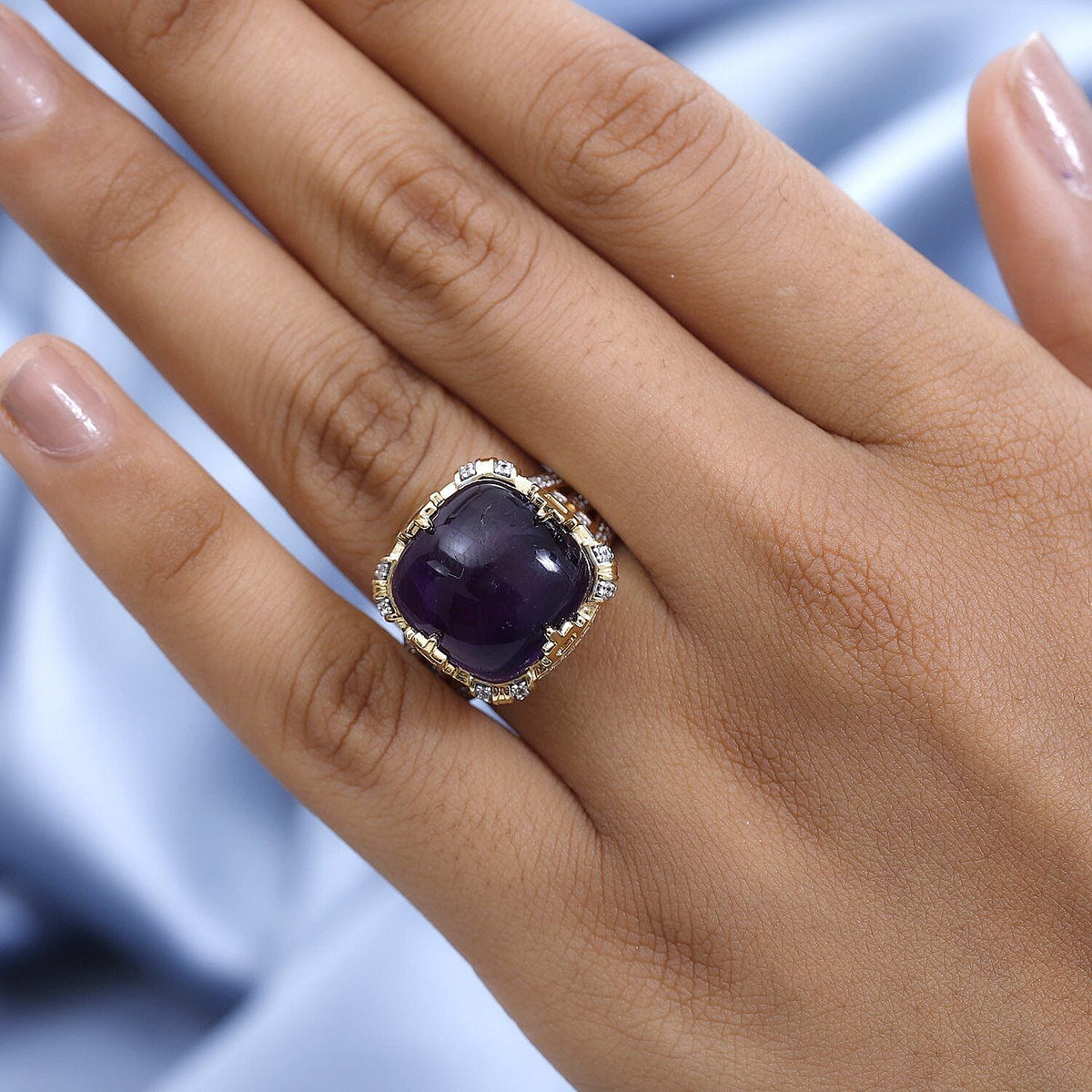 Exclusive Gems from India - Amethyst and Natural Zircon Crown Ring in 18K YG Vermeil Plated Sterling Silver 18.13 Ct, Silver Wt. 6.12 Gms 7513403 3