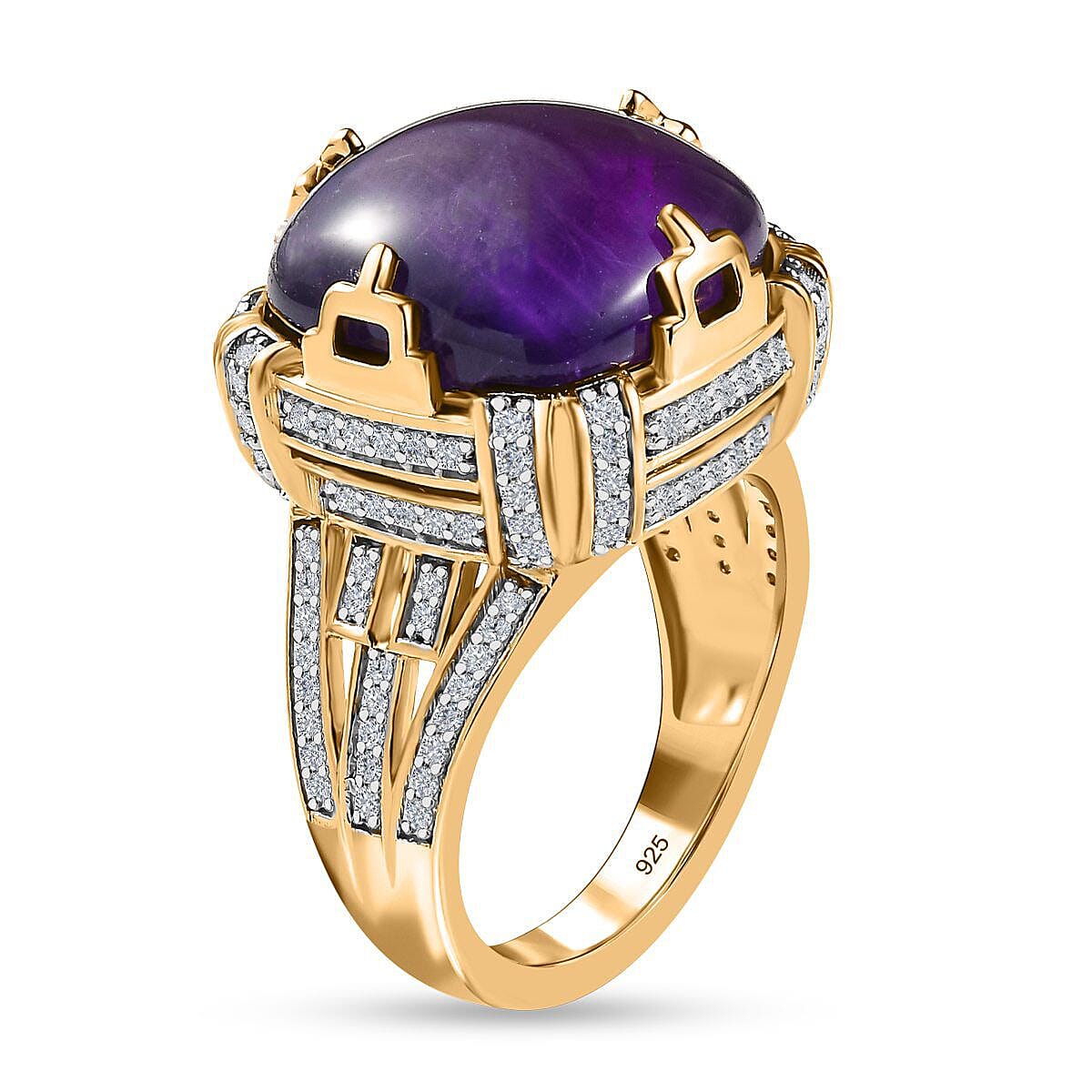 Exclusive Gems from India - Amethyst and Natural Zircon Crown Ring in 18K YG Vermeil Plated Sterling Silver 18.13 Ct, Silver Wt. 6.12 Gms 7513403 4