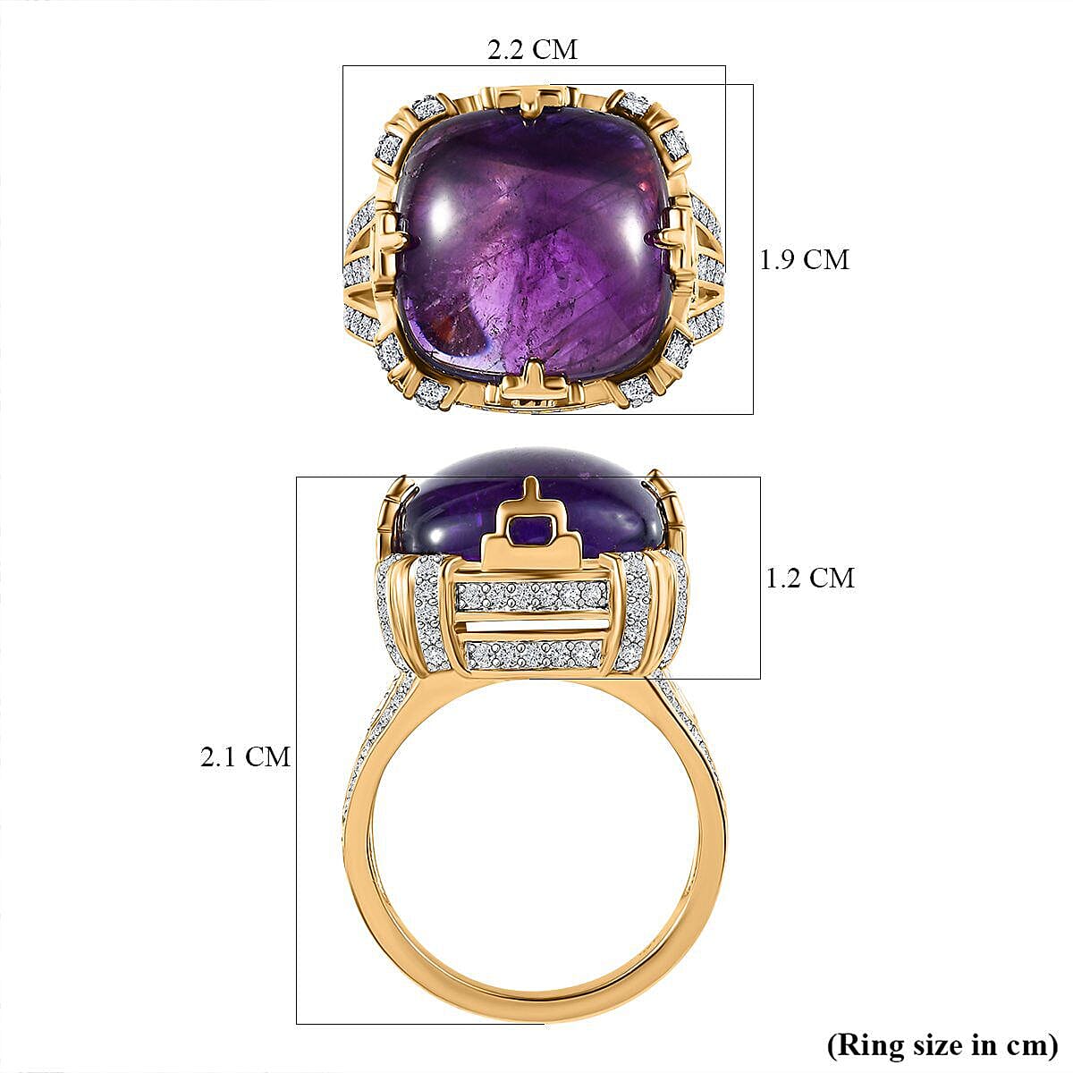 Exclusive Gems from India - Amethyst and Natural Zircon Crown Ring in 18K YG Vermeil Plated Sterling Silver 18.13 Ct, Silver Wt. 6.12 Gms 7513403 6