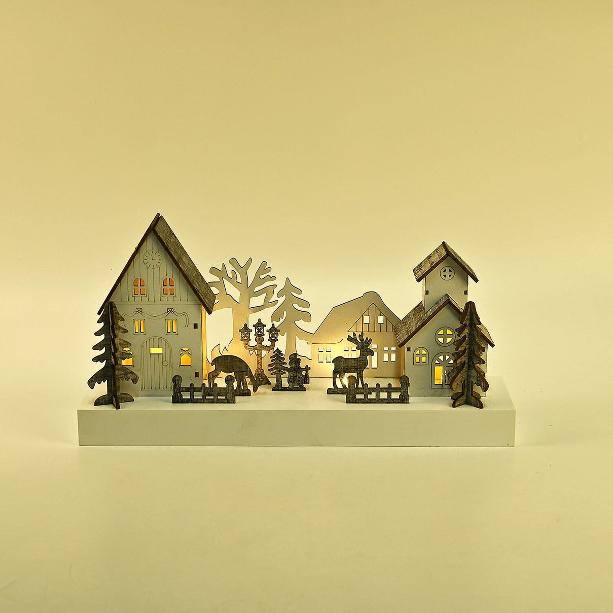 Exquisite Plywood Christmas Tree - House With 4 Warm LED Light(Battery Operated, 2AA Exclud.) 7595328 1