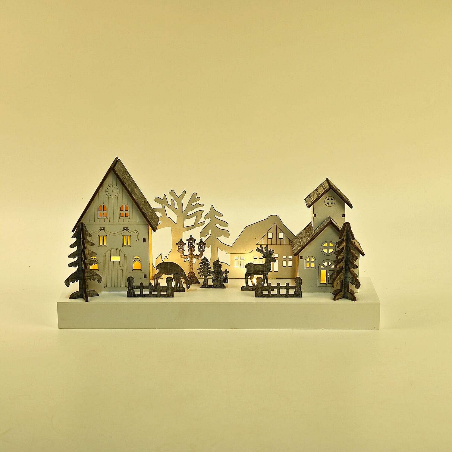 Exquisite Plywood Christmas Tree - House With 4 Warm LED Light(Battery Operated, 2AA Exclud.) 7595328 1