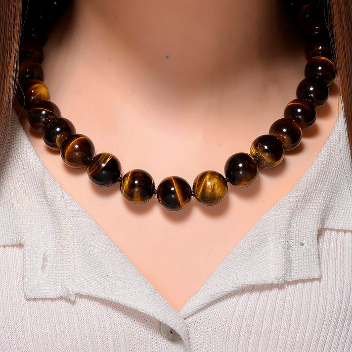 Extremely Rare Size  - AAA Yellow Tigers Eye Necklace (Size - 20-2 Ext) in Rhodium Overlay Sterling Silver 800.00 Ct. 8185302 2