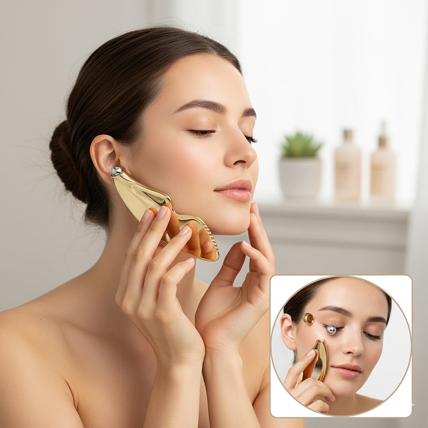 Golden Metal Cryosculptor Tool for Face &amp; Eyes 6-Sided Gua Sha Contouring Massager - Gold 8204114 2