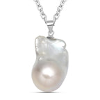 Baroque Pearl Pendant with Chain (Size 18) in Rhodium Overlay Sterling Silver 29.00 Ct.