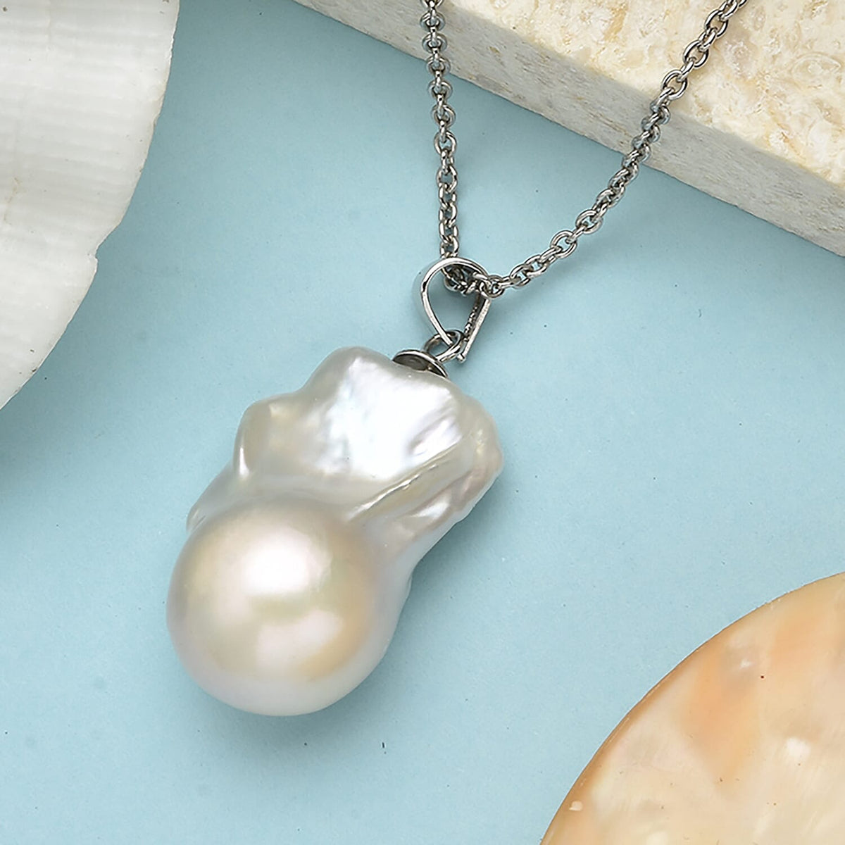 Baroque Pearl Pendant with Chain (Size 18) in Rhodium Overlay Sterling Silver 29.00 Ct. 3890960 1
