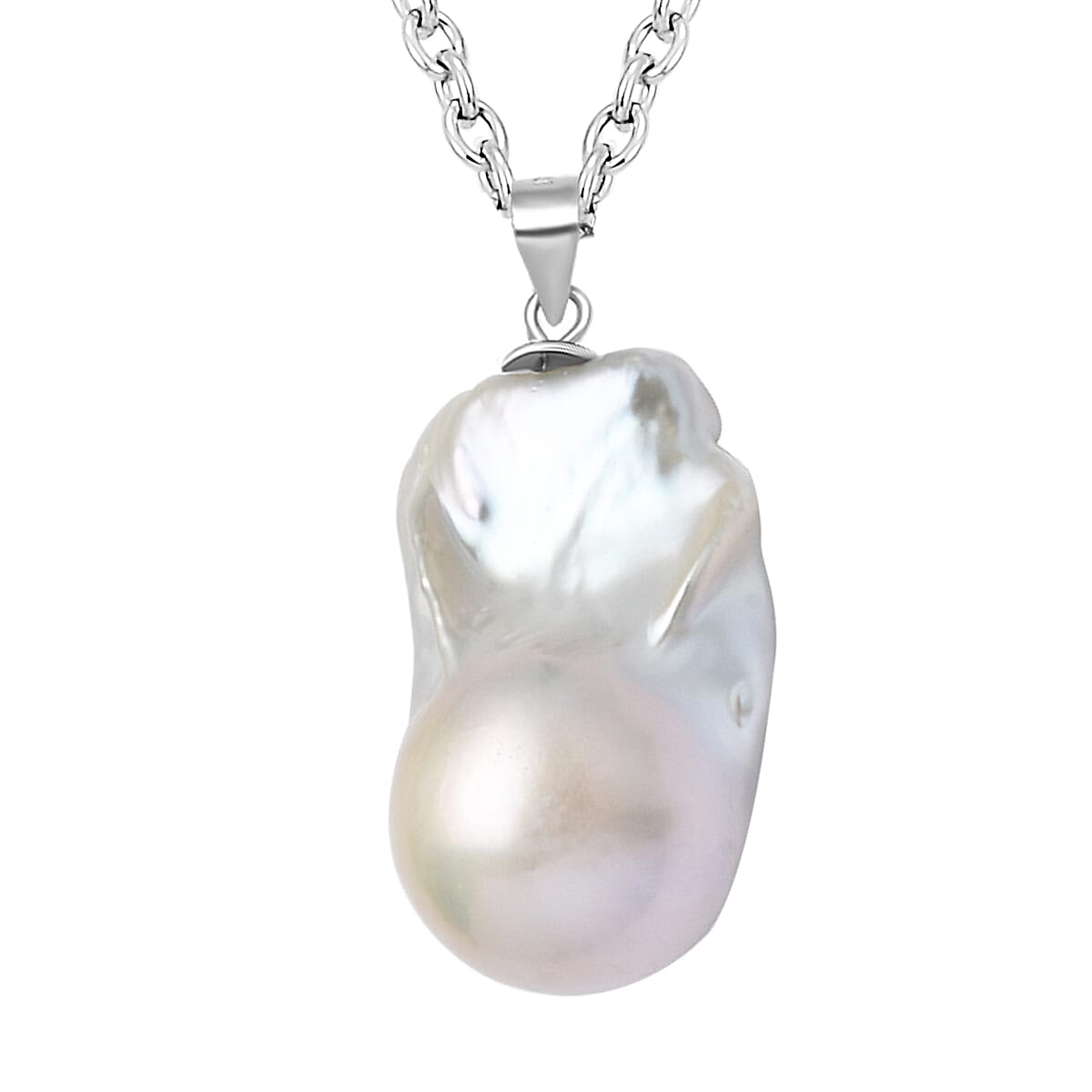 Baroque Pearl Pendant with Chain (Size 18) in Rhodium Overlay Sterling Silver 29.00 Ct. 3890960 3