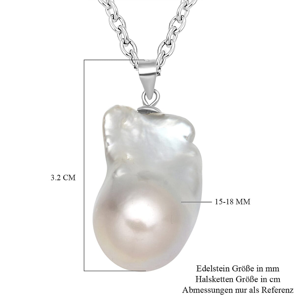 Baroque Pearl Pendant with Chain (Size 18) in Rhodium Overlay Sterling Silver 29.00 Ct.