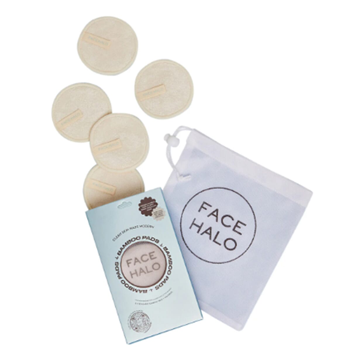Face Halo Trio Set (Includes Bamboo make up remover - 8 x Bamboo Pads with Bag, Dual-Sided Exfoliator and Polish Pad and Headband with Bag) 8077133 1