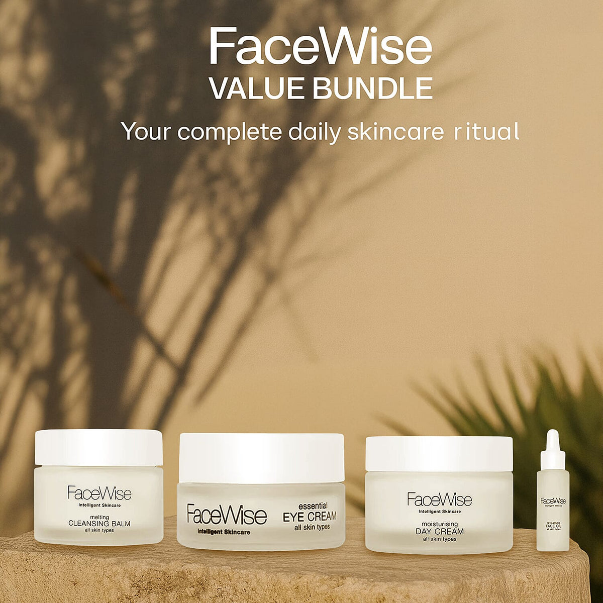 FaceWise Value Bundle (Incl. Essential Eye Cream, Moisturising Day Cream, Revitalising Face Oil, Melting Cleansing Balm) 7677037 1