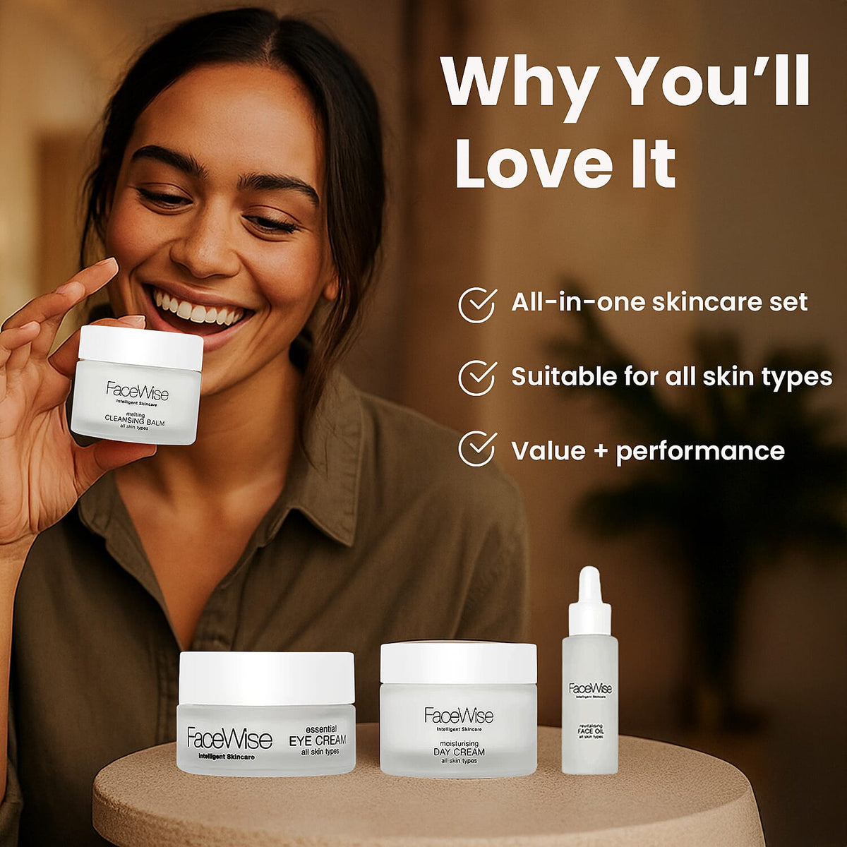 FaceWise Value Bundle (Incl. Essential Eye Cream, Moisturising Day Cream, Revitalising Face Oil, Melting Cleansing Balm) 7677037 6