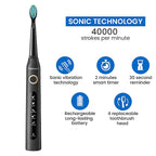 FairyWill: Sonic Toothbrush (With 8 Replacement Heads) - Black