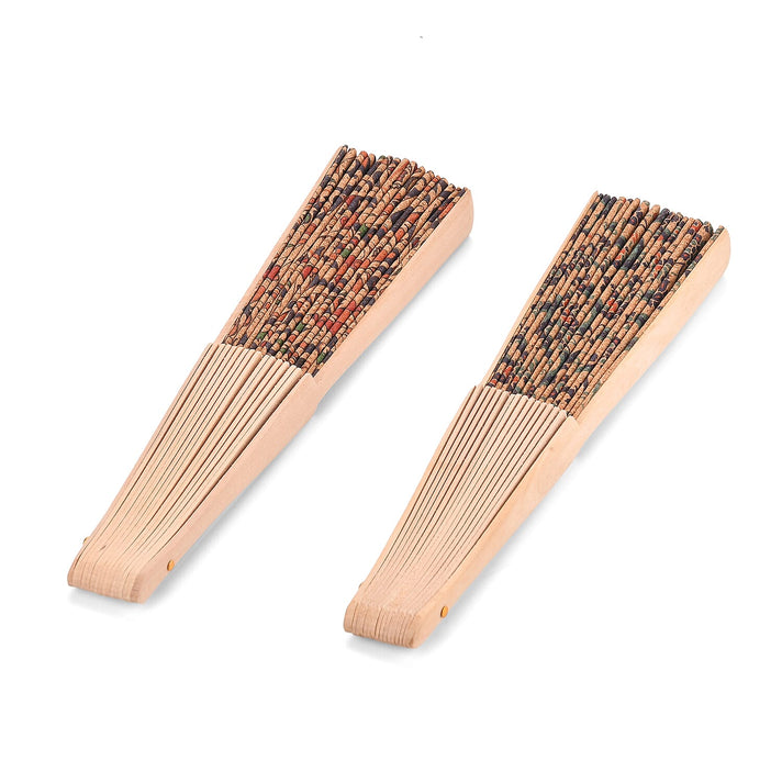 Set of 2- Multicolour Floral Design Soft Wood Folding Hand Fans Or Wall Art (23cm) 8085407 2