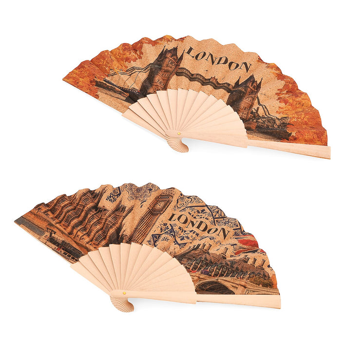 Set of 2- London Bridge &amp; Big Ben Design Soft Wood Folding Hand Fans Or Wall Art (23cm) 8085409 1