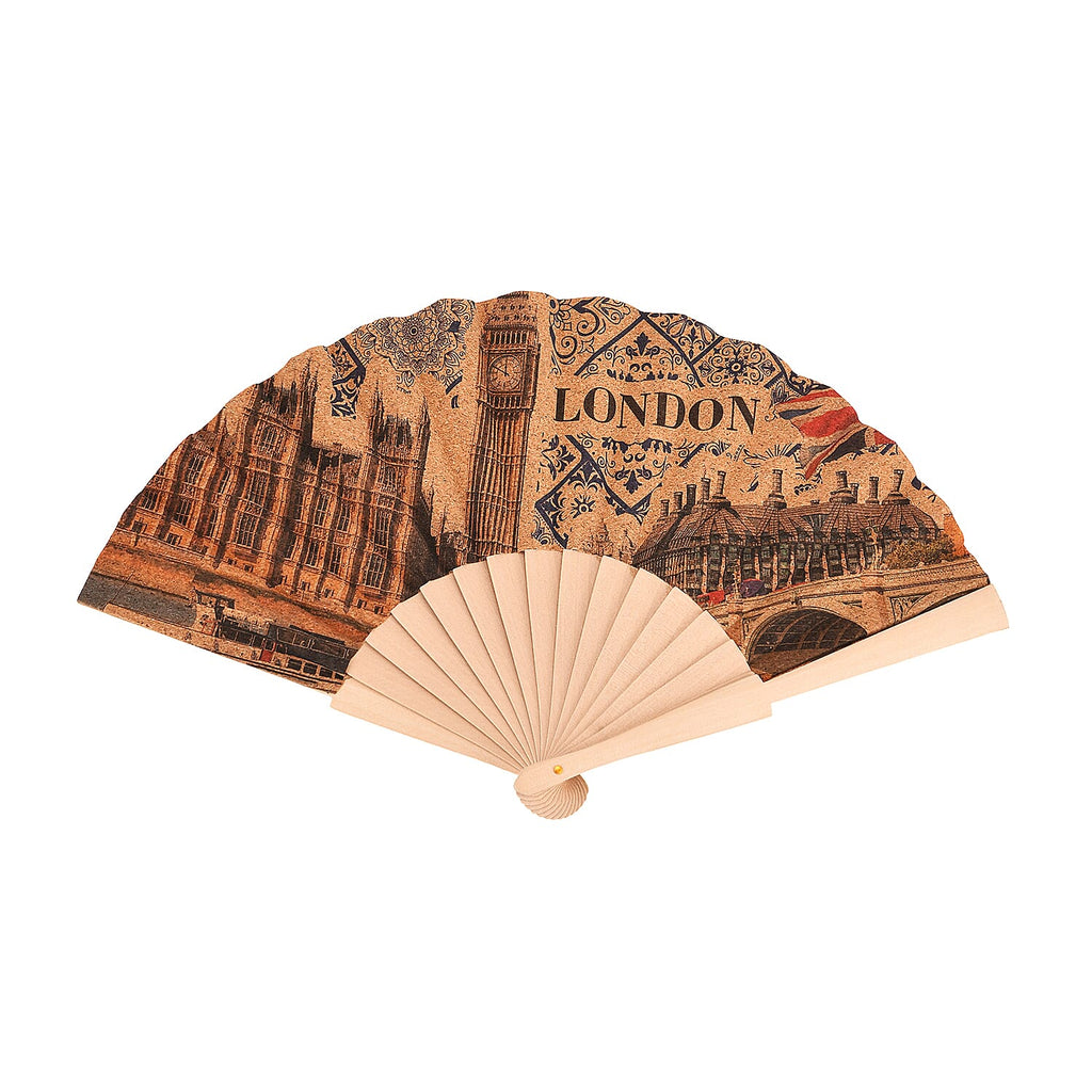 Set of 2- London Bridge & Big Ben Design Soft Wood Folding Hand Fans Or Wall Art (23cm)