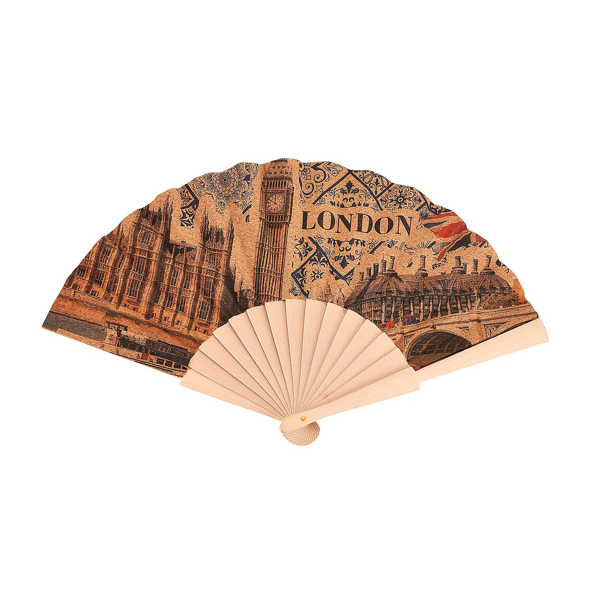 Set of 2- London Bridge &amp; Big Ben Design Soft Wood Folding Hand Fans Or Wall Art (23cm) 8085409 3