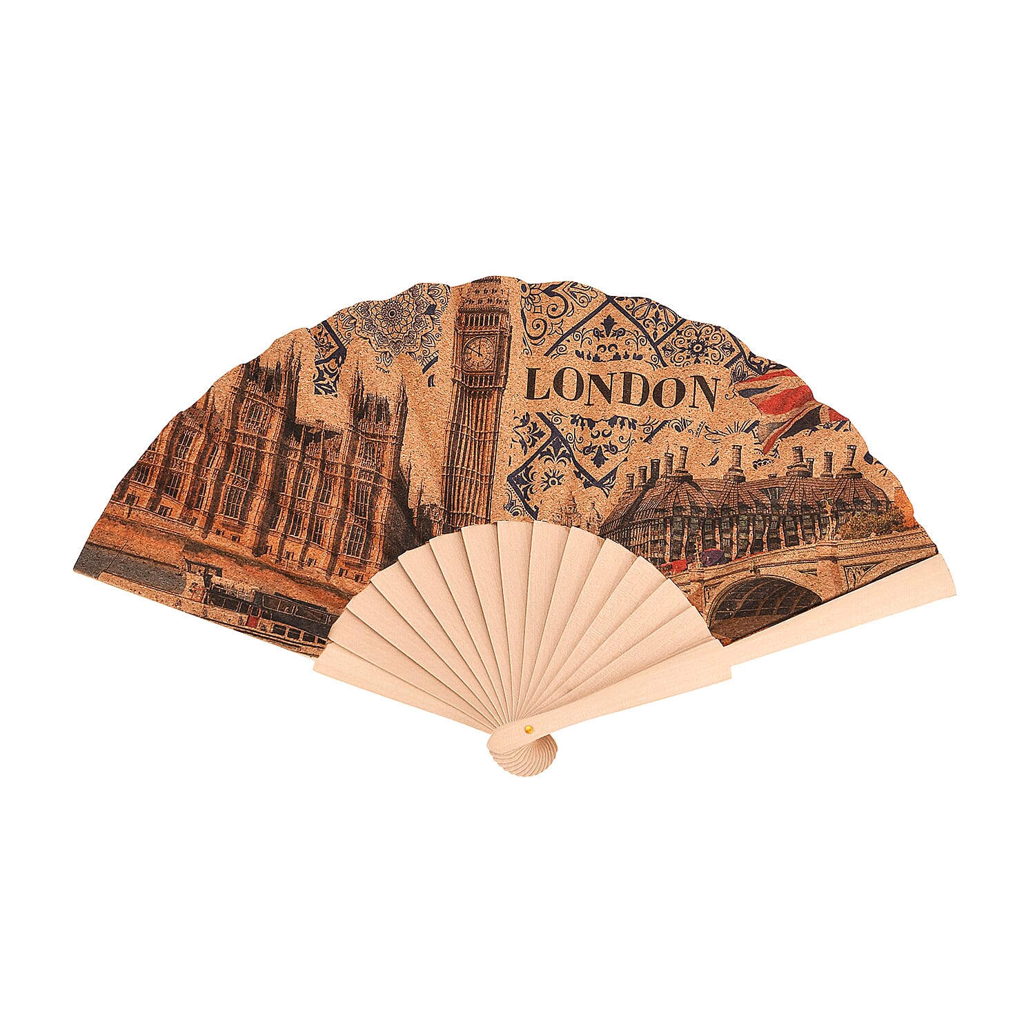 Set of 2- London Bridge &amp; Big Ben Design Soft Wood Folding Hand Fans Or Wall Art (23cm) 8085409 3