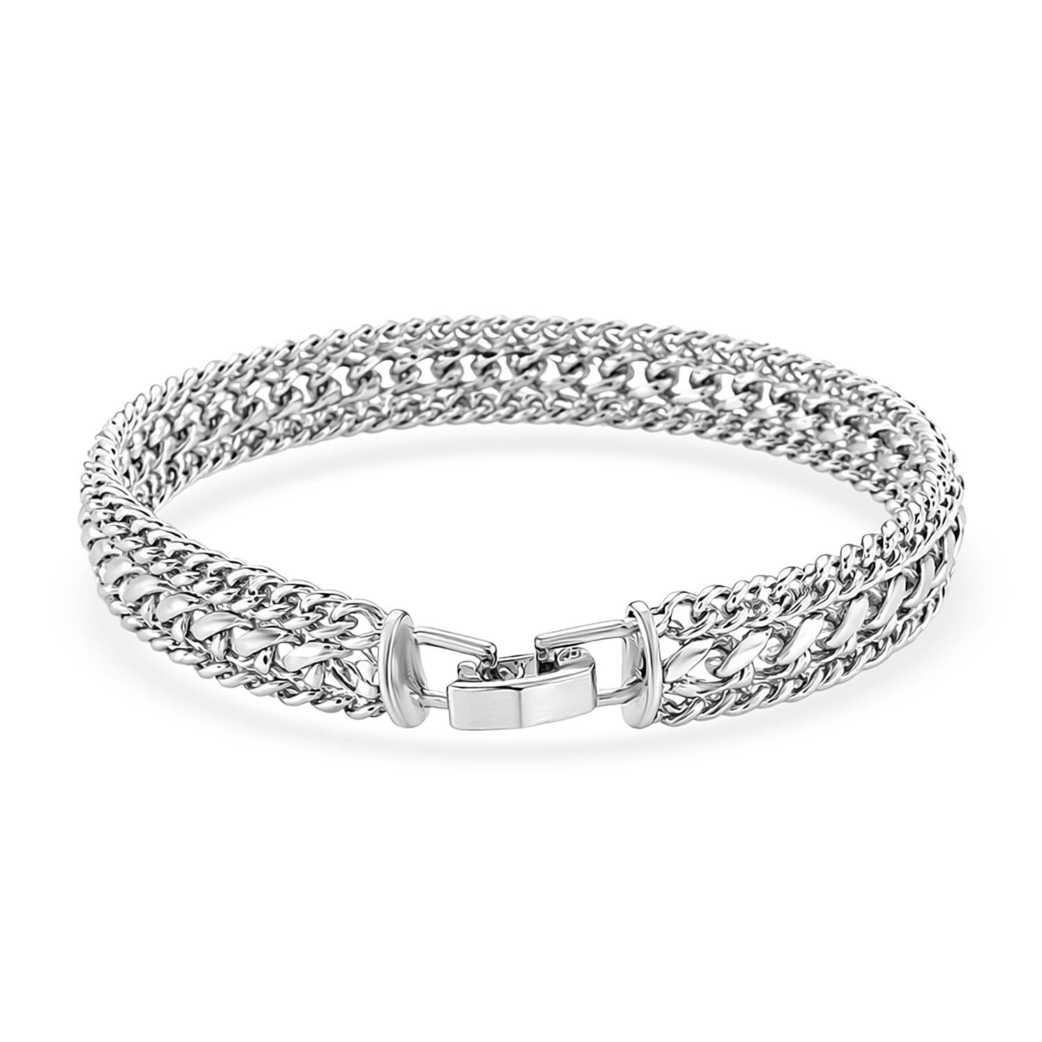 Woven Triple Curb Link Chain Bracelet (Size - 7.5) V32358697 4