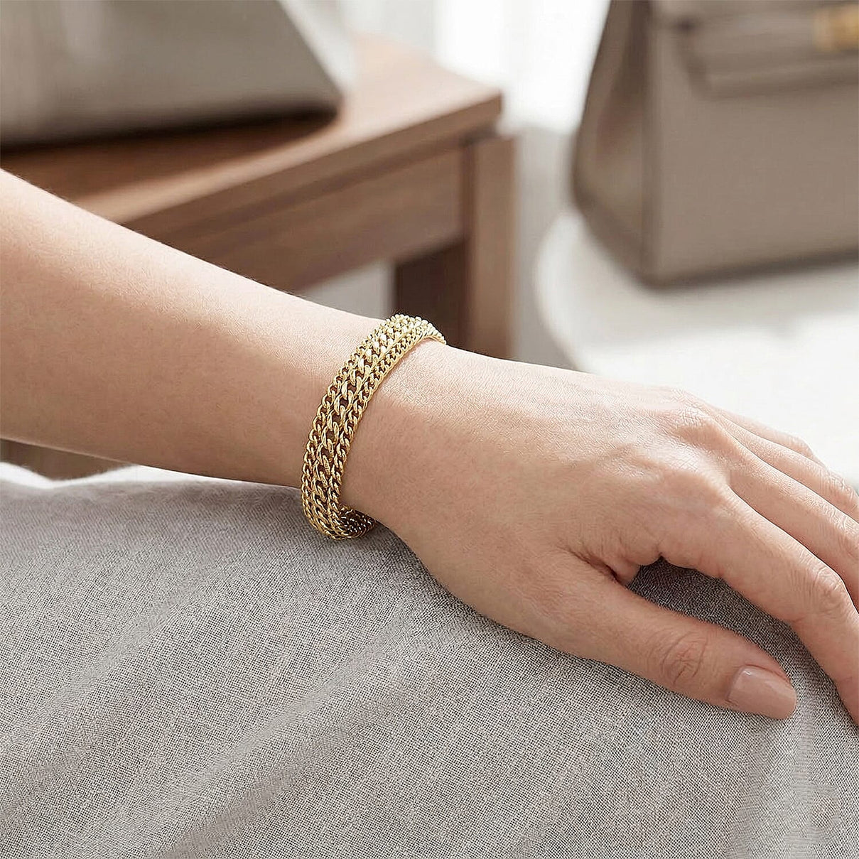 Woven Triple Curb Link Chain Bracelet (Size - 7.5) 8273038 2