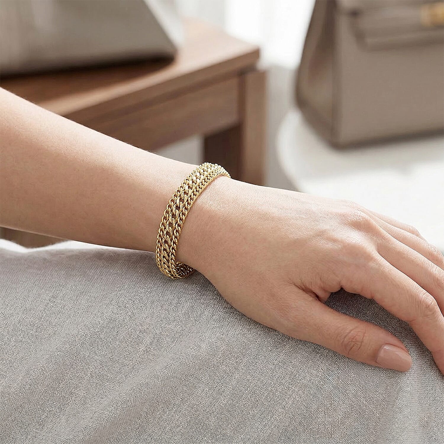 Woven Triple Curb Link Chain Bracelet (Size - 7.5) 8273038 2