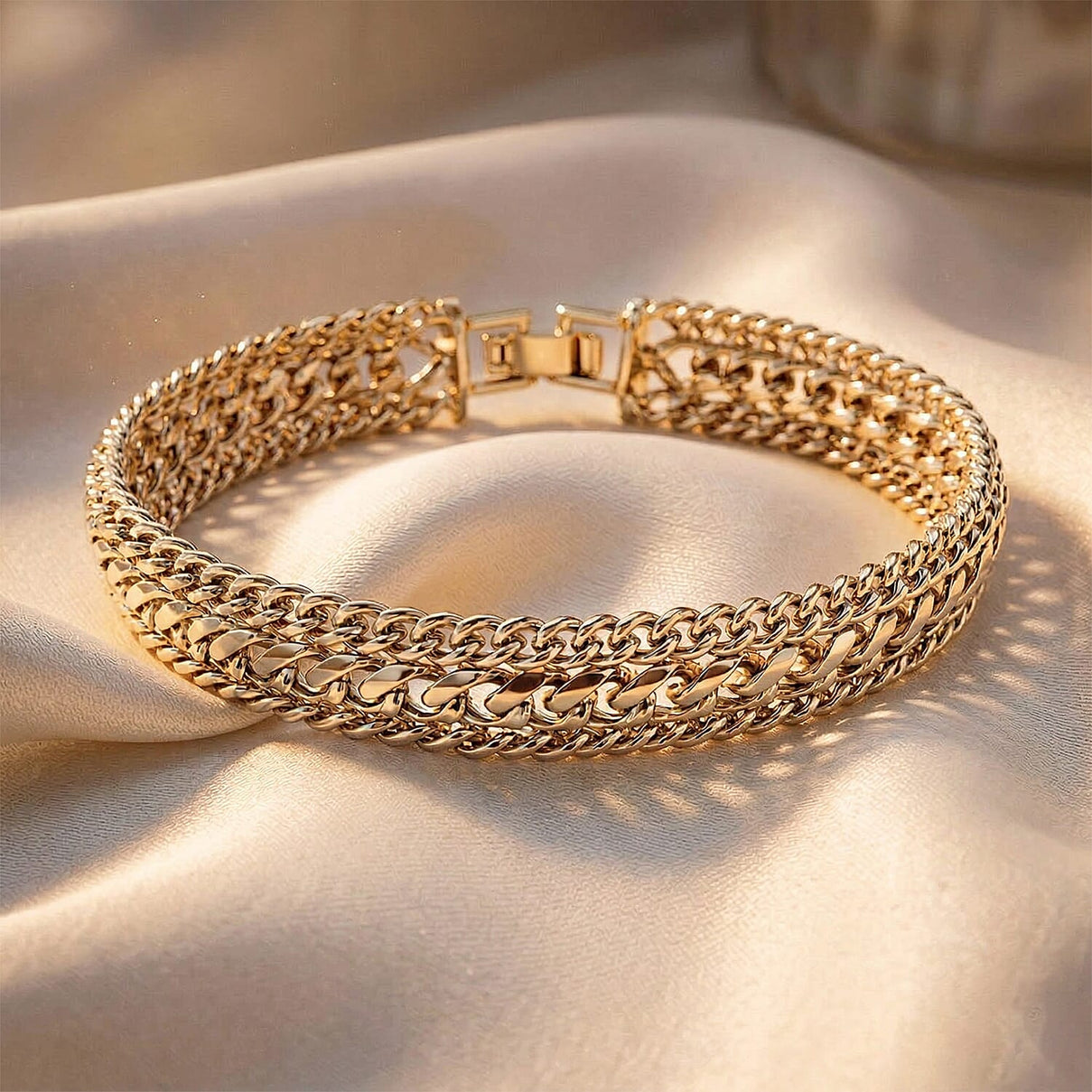 Woven Triple Curb Link Chain Bracelet (Size - 7.5) 8273038 3
