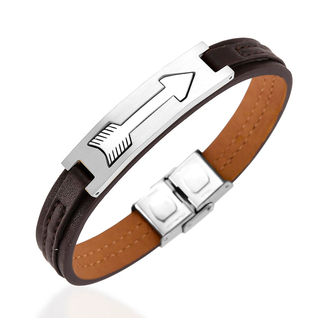 Leather Bracelet (Size - 8) in Silver Tone