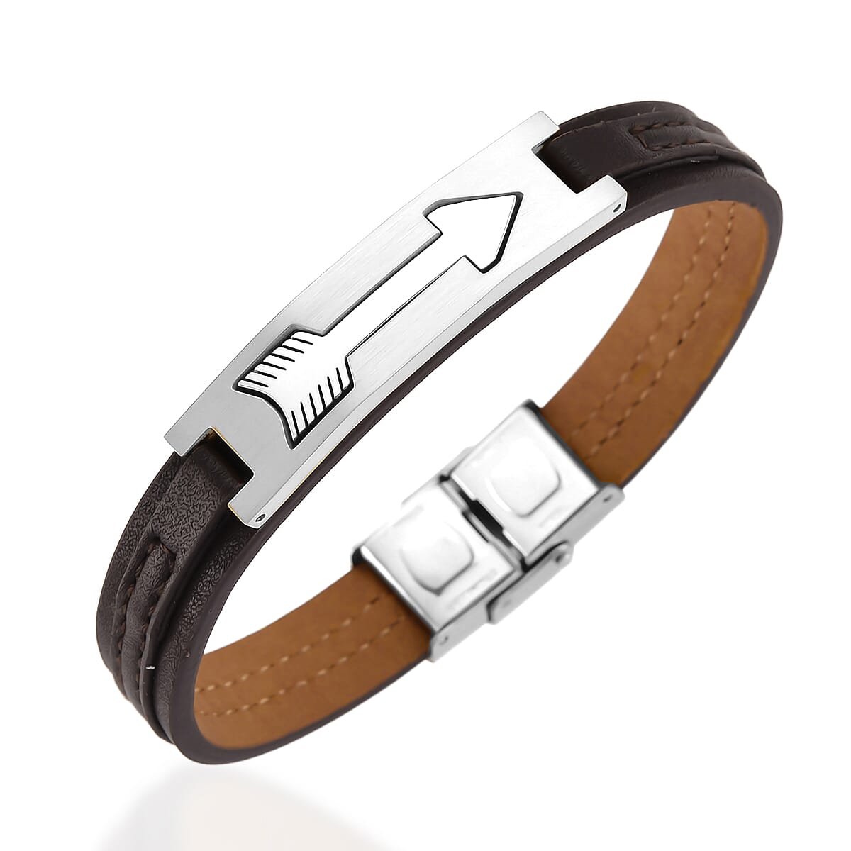 Genuine Leather Bracelet (Size - 8) in Silver Tone 8250104 0