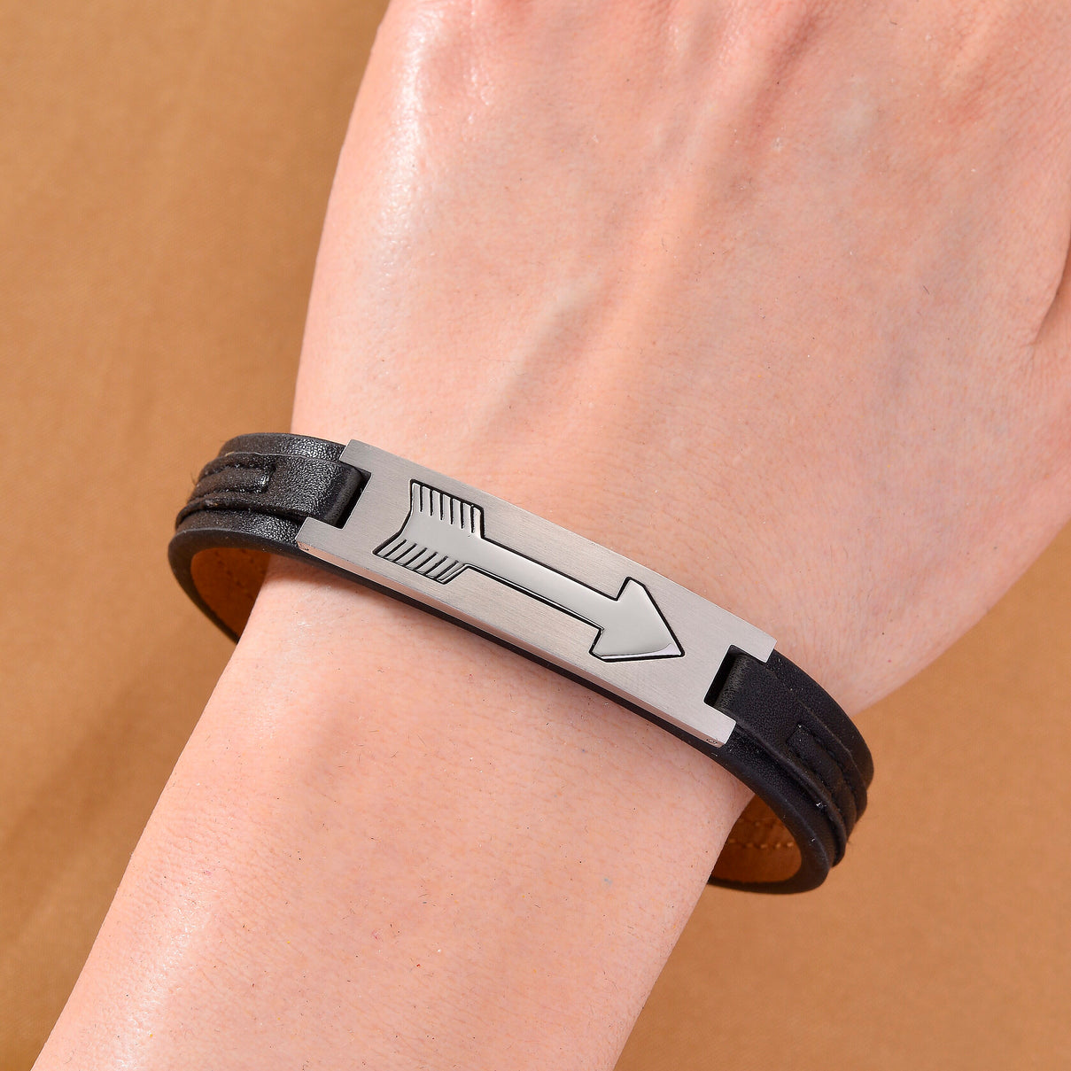 Genuine Leather Bracelet (Size - 8) in Silver Tone 8250104 2