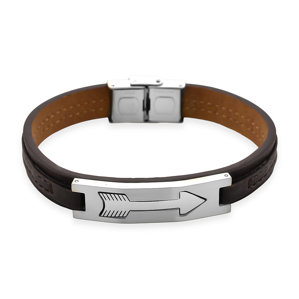 Genuine Leather Bracelet (Size - 8) in Silver Tone 8250104 3