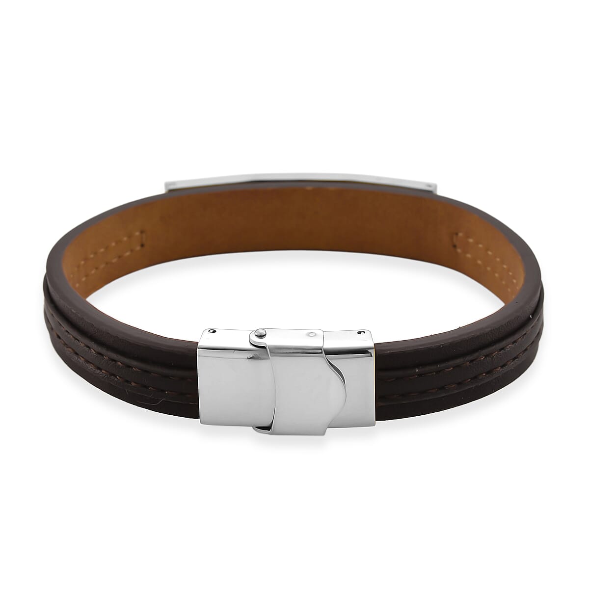 Genuine Leather Bracelet (Size - 8) in Silver Tone 8250104 5
