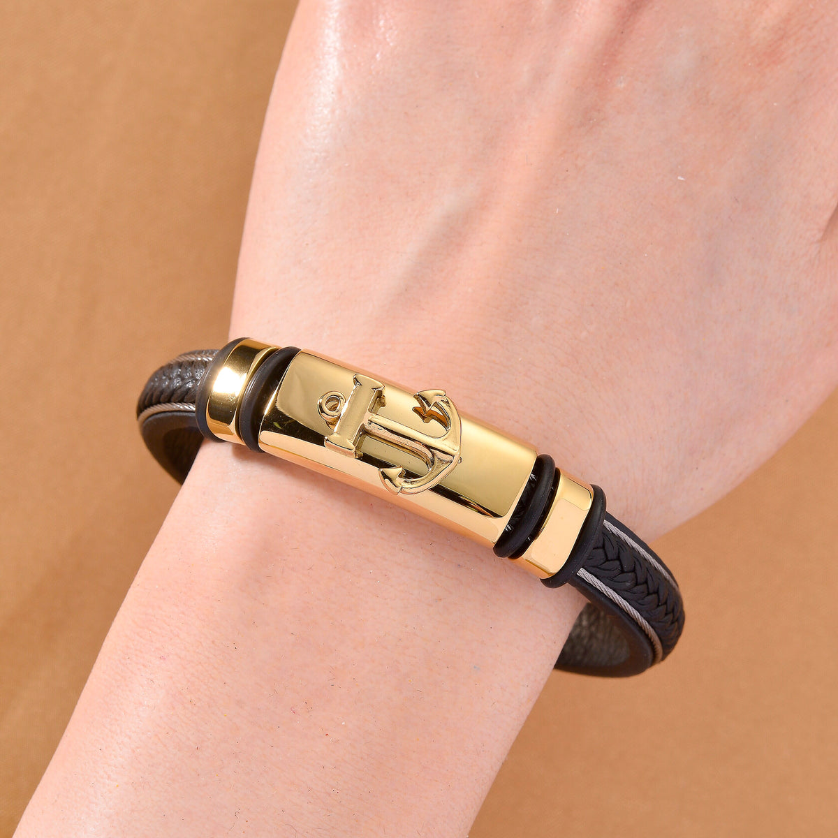 Leather Bracelet (Size - 8) in Yellow Gold Plated 8250150 3