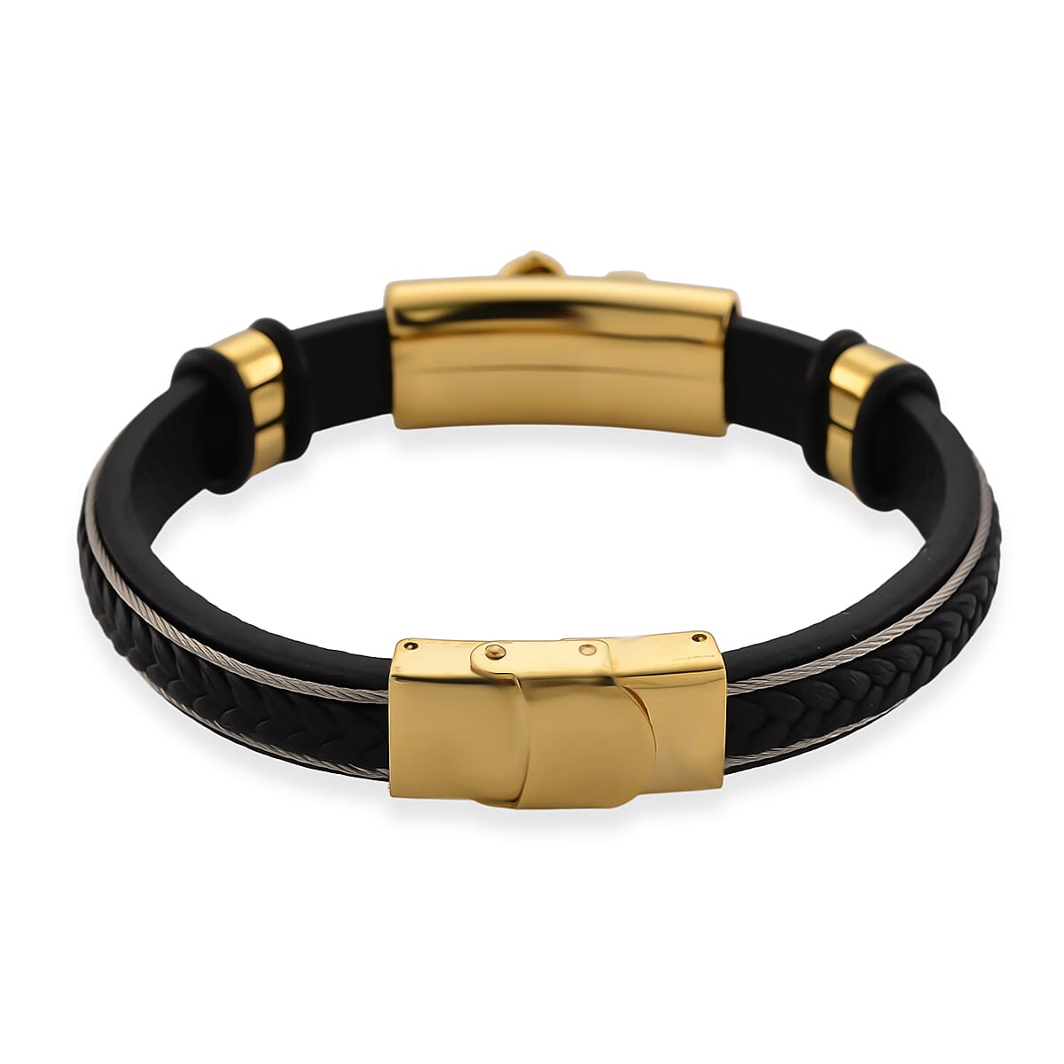 Leather Bracelet (Size - 8) in Yellow Gold Plated 8250150 9