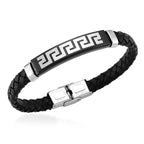 Leather Greek Key Bracelet (Size - 8)