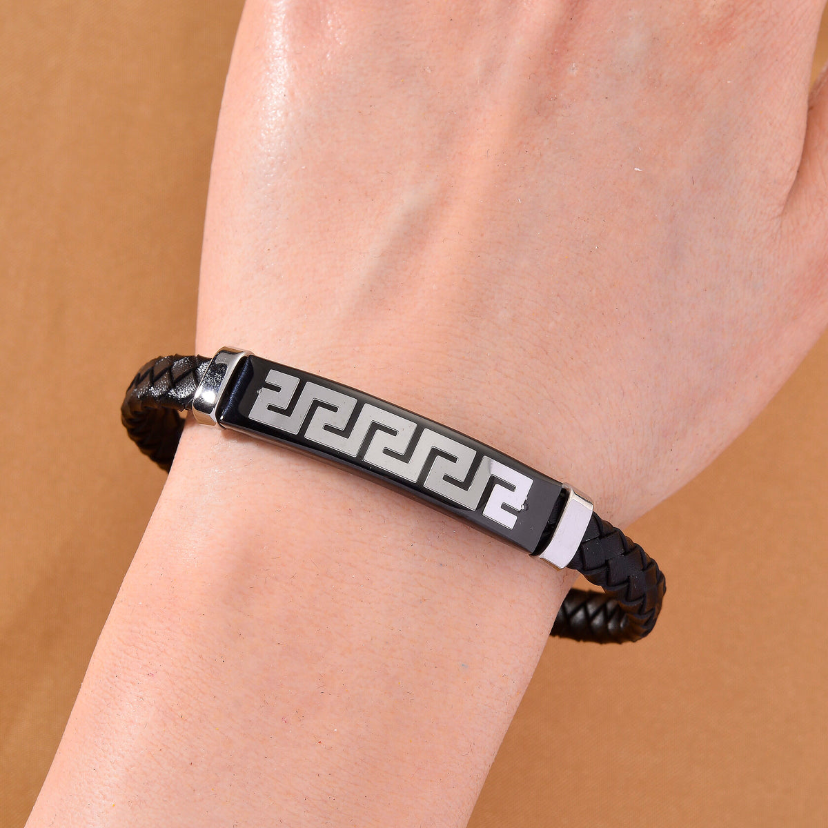 Leather Greek Key Bracelet (Size - 8) 8250153 3