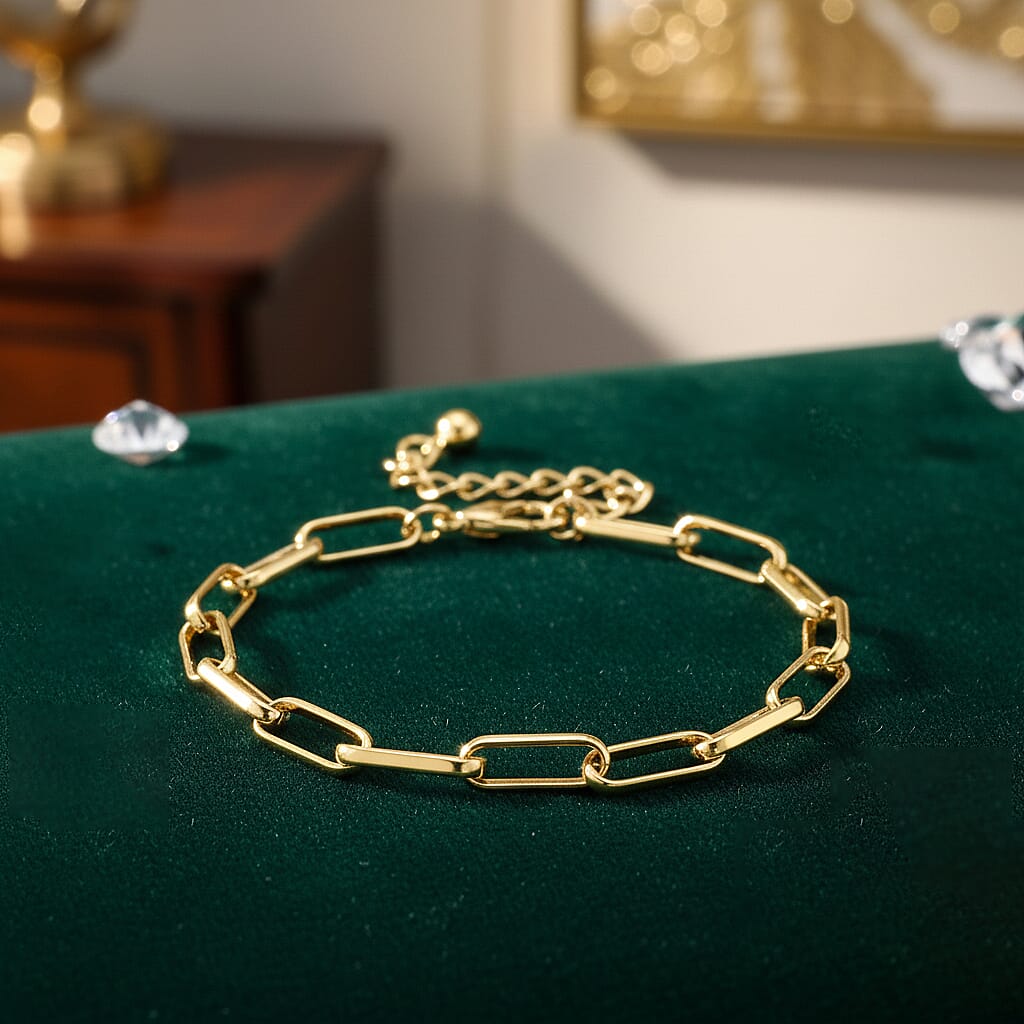 Paperclip Chain Bracelet (Size - 8-2 inch Ext.) in Gold Colour Plating V32706509 2