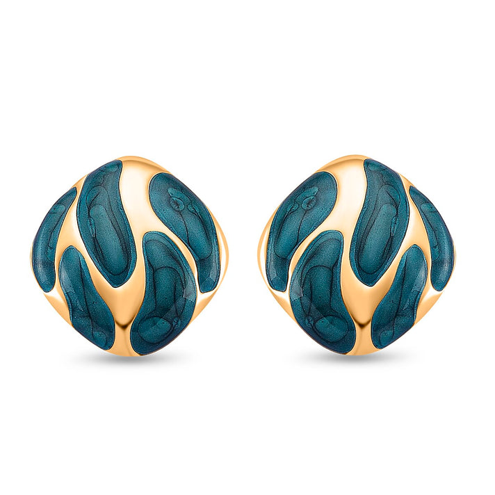 New Retro Luxury Square Drip Green Enamel Earrings with Push Back in Yellow Gold Plated 8251589 1