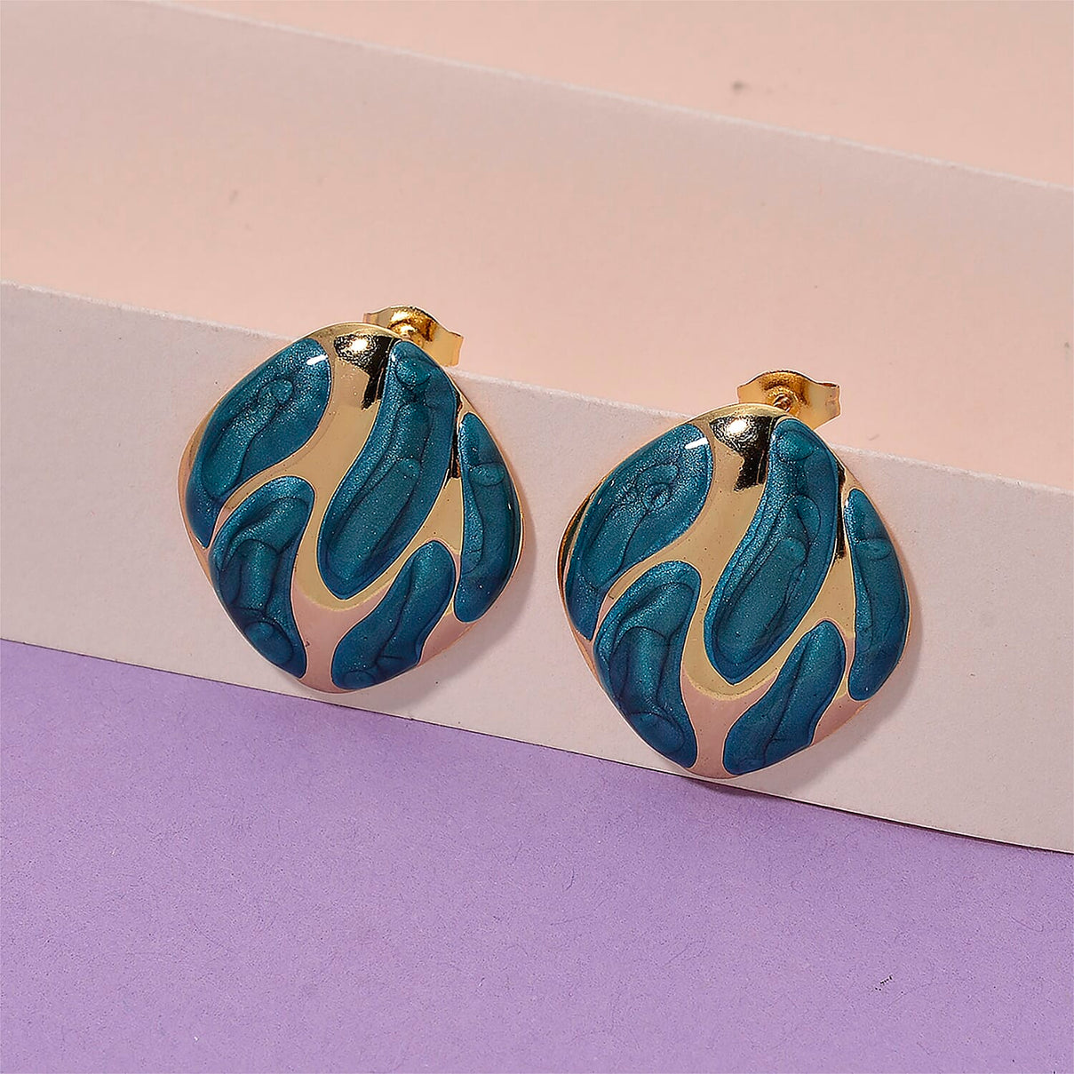 New Retro Luxury Square Drip Green Enamel Earrings with Push Back in Yellow Gold Plated 8251589 2