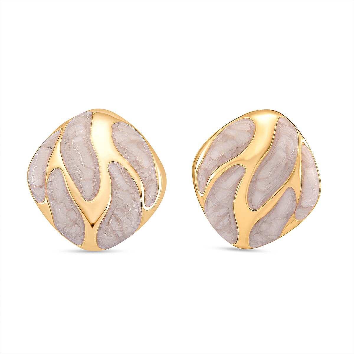 New Retro Luxury Square Drip White Enamel Earrings with Push Back in Yellow Gold Plated 8251592 0