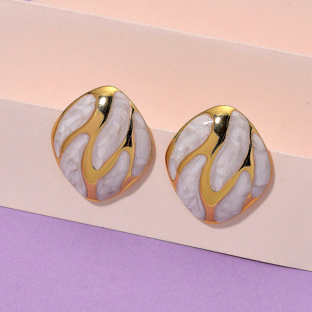 New Retro Luxury Square Drip White Enamel Earrings with Push Back in Yellow Gold Plated 8251592 1