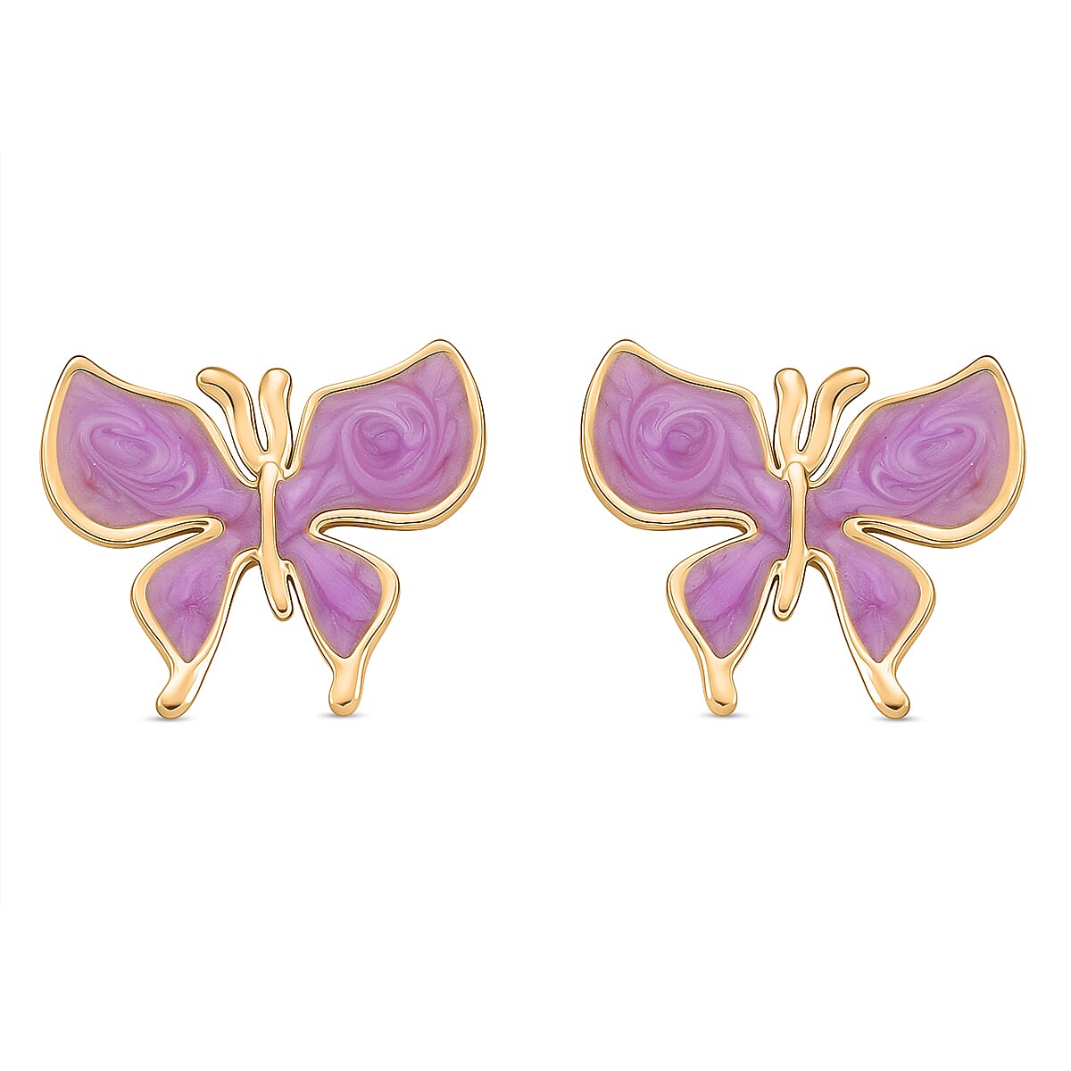 Enamelled Butterfly Earrings with Push Backs in Yellow Gold Plated 8251602 0